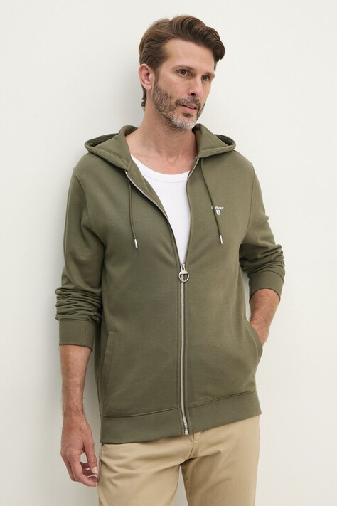 Barbour hanorac de bumbac barbati, culoarea verde, cu glugă, melanj, MOL0649