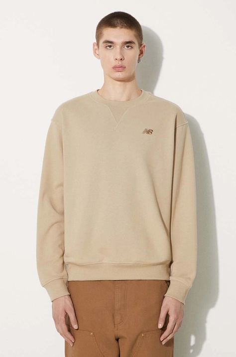 New Balance cotton sweatshirt Athletics French Terry Crew men's beige color smooth MT41506SOT