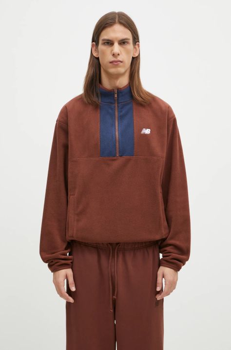 New Balance fleece sweatshirt brown color with an application MT43518ROK