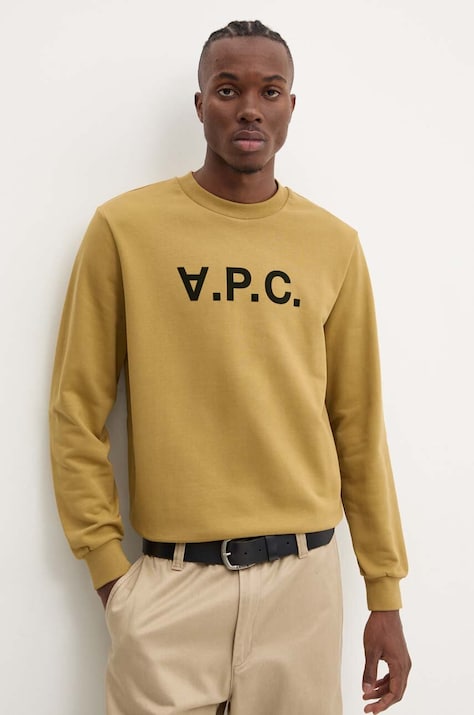 A.P.C. hanorac de bumbac sweat standard grand vpc GOTS culoarea verde, cu imprimeu, COHBN.M27907