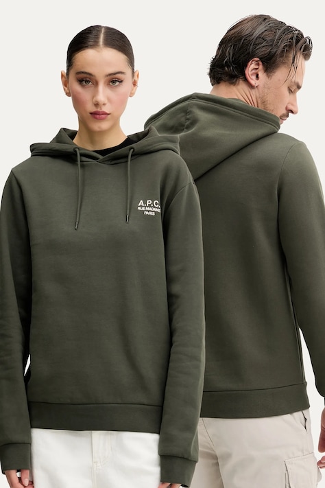 A.P.C. bluza hoodie standard rue madame GOTS kolor zielony z kapturem melanżowa COHBV.M27914