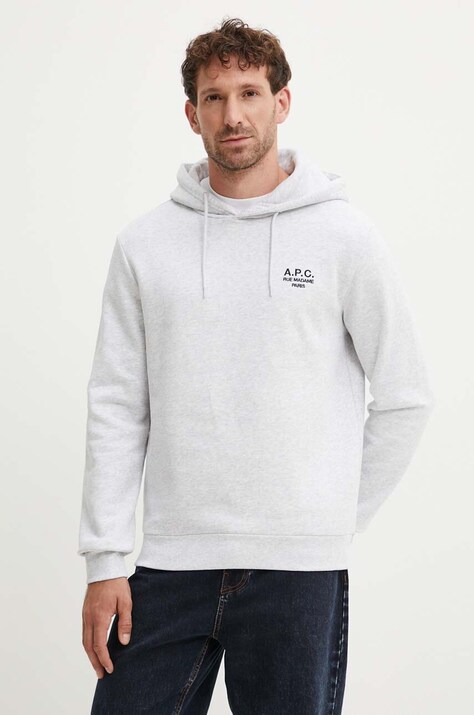 A.P.C. bluza hoodie standard rue madame GOTS culoarea gri, cu glugă, melanj, COHBV.M27914