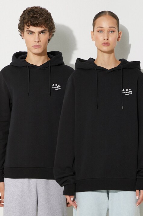 A.P.C. bluza hoodie standard rue madame GOTS culoarea negru, cu glugă, melanj, COHBV.M27914