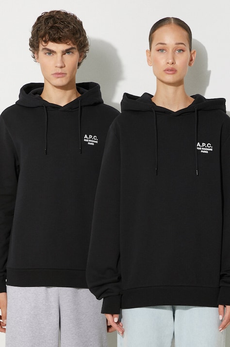 Mikina A.P.C. hoodie standard rue madame GOTS čierna farba, s kapucňou, melanžová, COHBV.M27914