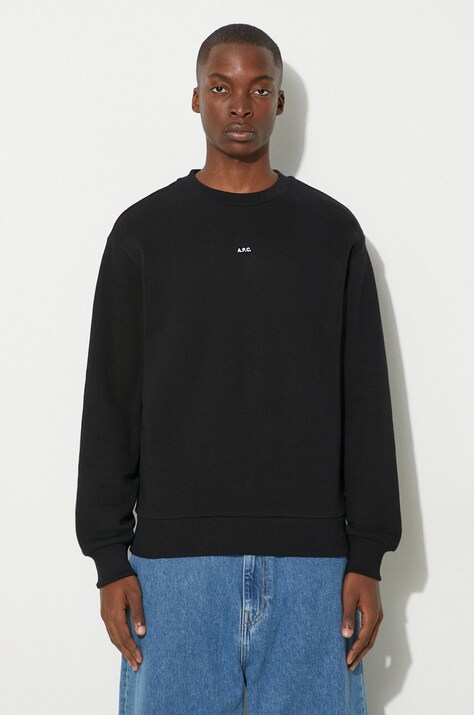 A.P.C. bluza bawełniana sweat boxy micro logo GOTS męska kolor czarny gładka COHBX.H27910
