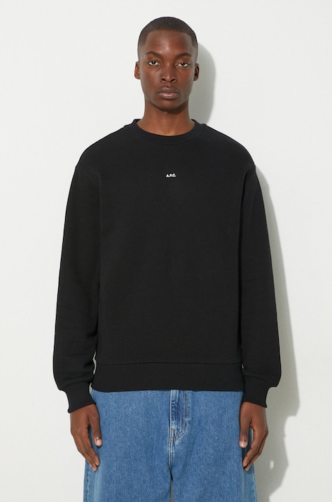 A.P.C. bluza bawełniana sweat boxy micro logo GOTS męska kolor czarny gładka COHBX.H27910