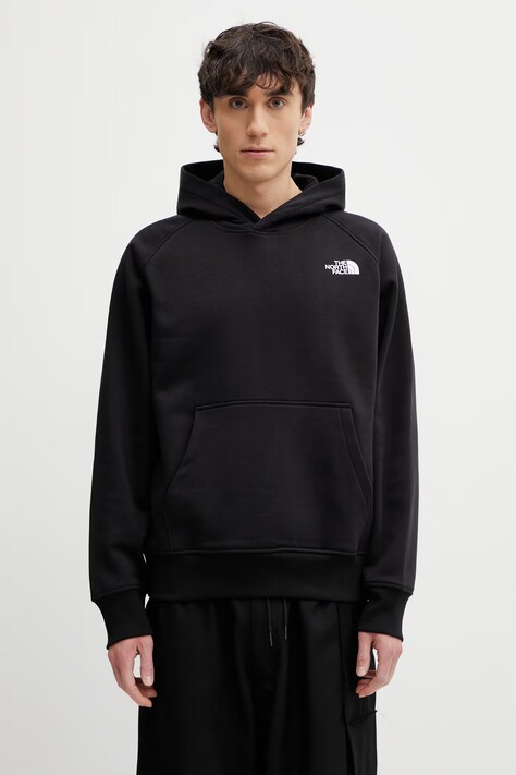 The North Face sweatshirt Raglan Redbox Hoodie men's black color hooded with a print NF0A89F9KY41
