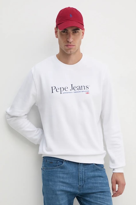 Pepe Jeans felpa in cotone SEAN uomo colore bianco PM582699