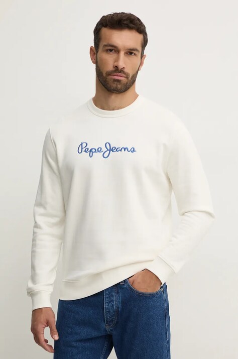 Хлопковая кофта Pepe Jeans NEW JOE CREW мужская цвет белый с аппликацией PM582715