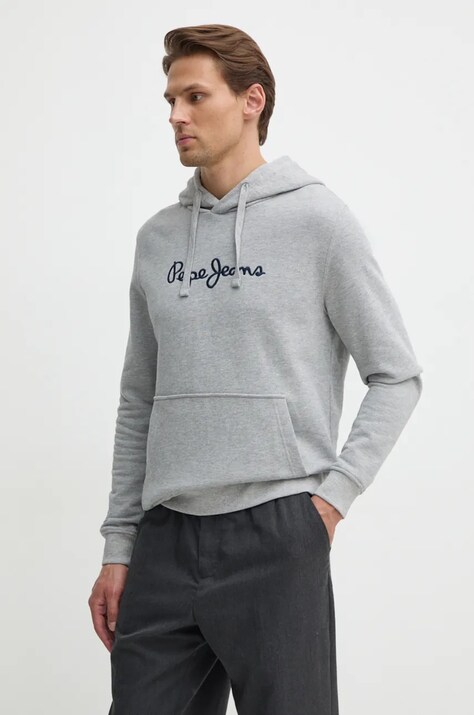 Хлопковая кофта Pepe Jeans NEW JOE HOODIE мужская цвет серый с капюшоном с аппликацией PM582716