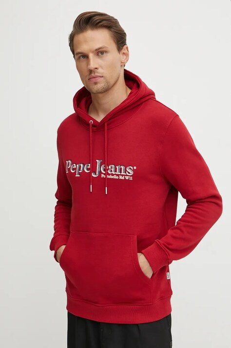 Хлопковая кофта Pepe Jeans SOMERS HOODIE мужская цвет красный с капюшоном с принтом PM582728