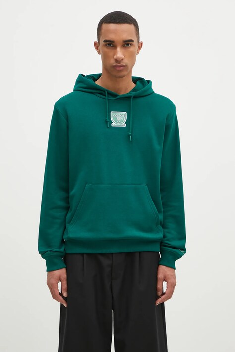 adidas Originals bluză barbati, culoarea verde, cu glugă, cu imprimeu, IW3247