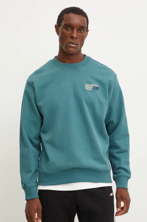 Pamučna dukserica New Balance za muškarce, boja: zelena, bez uzorka, MT41547NUS