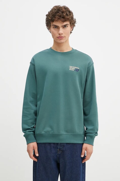 New Balance hanorac de bumbac barbati, culoarea verde, neted, MT41547NUS