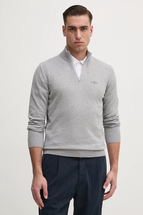 Bavlnený sveter Aeronautica Militare šedá farba, tenký, s polorolákom, MA1489L506
