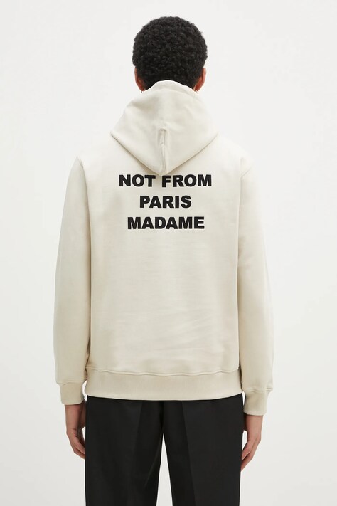 Pamučna dukserica Drôle de Monsieur za muškarce, boja: bež, s kapuljačom, s tiskom, PERM.HO162.CO127 Le Hoodie Slogan