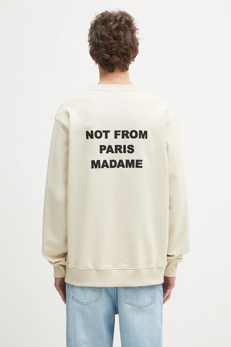 Drôle de Monsieur hanorac de bumbac barbati, culoarea bej, cu imprimeu, PERM.SW149.CO127 Le Sweatshirt Slogan