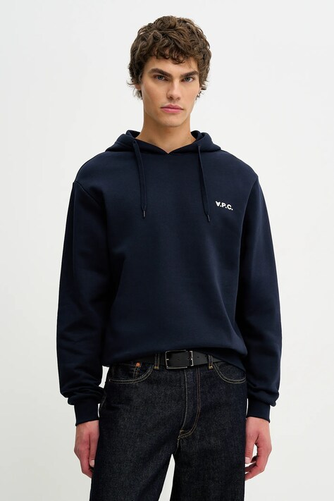 A.P.C. felpa in cotone Boxy Petit Vpc uomo colore blu navy con cappuccio COHBR-H27917