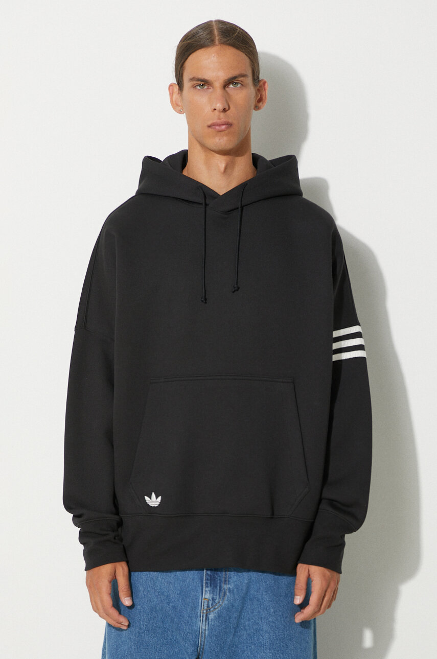adidas Originals bluza Neuclassics C Hoodie barbati, culoarea negru, cu glugă, cu imprimeu, IW0975
