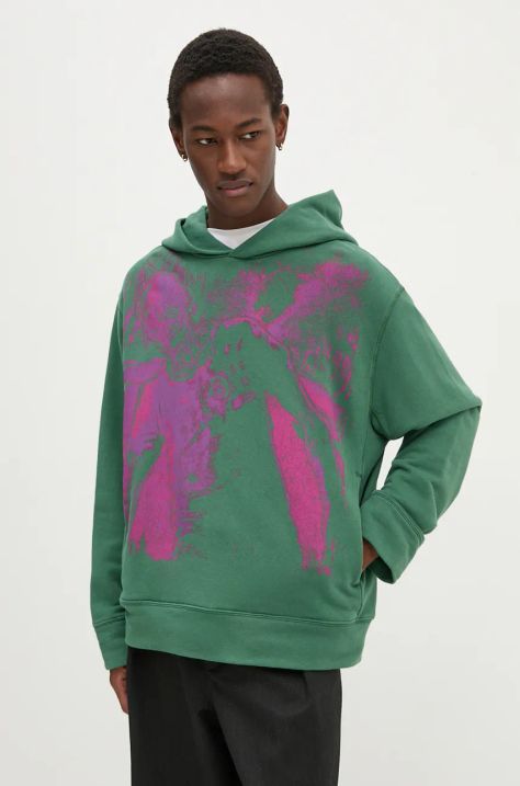 MM6 Maison Margiela cotton sweatshirt men's green color hooded with a print SH2GU0013.M25004