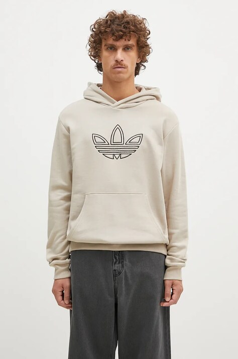 Бавовняна кофта adidas Originals Outline Hoodie чоловіча колір бежевий з капюшоном з принтом JJ1505