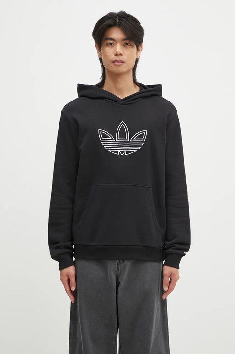 Pamučna dukserica adidas Originals Outline Hoodie za muškarce, boja: crna, s kapuljačom, s aplikacijom, JJ1506