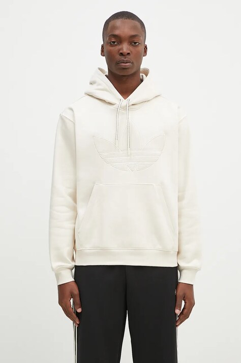 Dukserica adidas Originals Hooded Sweat za muškarce, boja: bež, s kapuljačom, s aplikacijom, JN5969