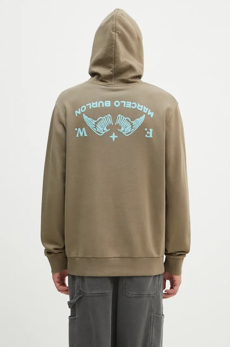 Marcelo Burlon hanorac de bumbac Vintage Logo barbati, culoarea verde, cu glugă, cu imprimeu, CMBB007F24FLE0056E4D