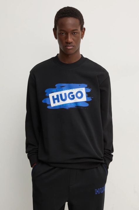 HUGO Blue bluza bawełniana męska kolor czarny z nadrukiem 50525316