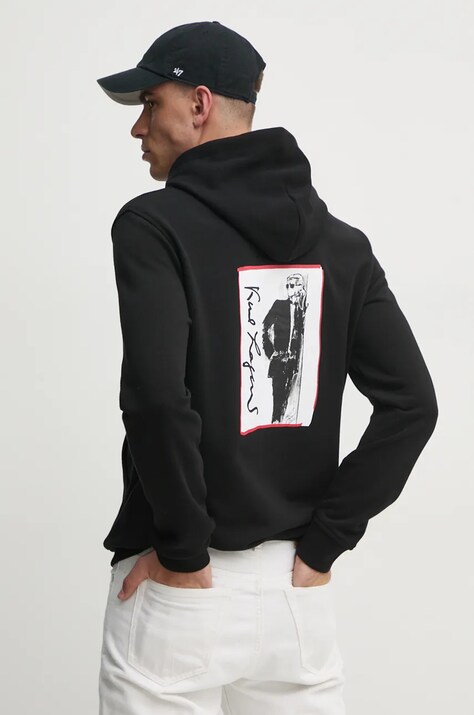 Karl Lagerfeld bluza barbati, culoarea negru, cu glugă, cu imprimeu, 544910.705048