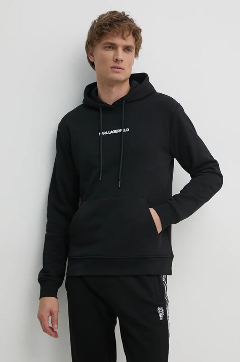 Dukserica Karl Lagerfeld za muškarce, boja: crna, s kapuljačom, s tiskom, 544942.705061