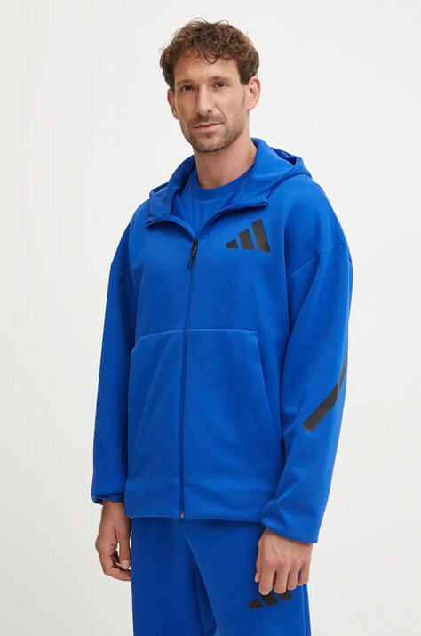 Суичър adidas ZNE Z.N.E. в синьо с качулка принт JF6388