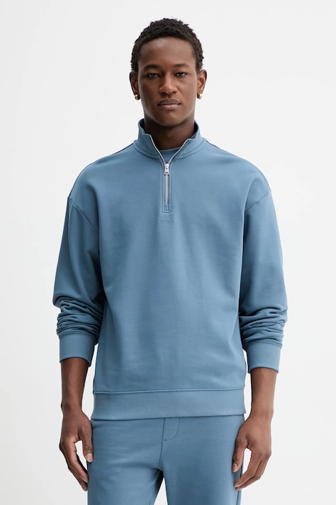 HUGO bluza bawełniana Durty244 męska kolor niebieski gładka 50525881