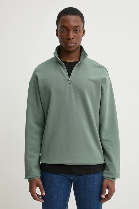 Pamučna dukserica HUGO za muškarce, boja: ljubičasta, bez uzorka, 50525881