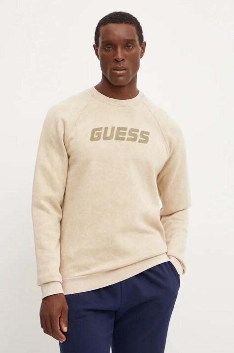 Бавовняна кофта Guess ALIOTH чоловіча колір бежевий з принтом Z4BQ07 FL050