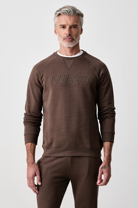 Guess Bluza męska z bawełną brązowa Z4YQ16 K9V31
