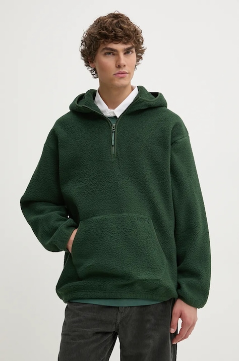 Levi's hanorac fleece culoarea verde, cu glugă, neted, A8611