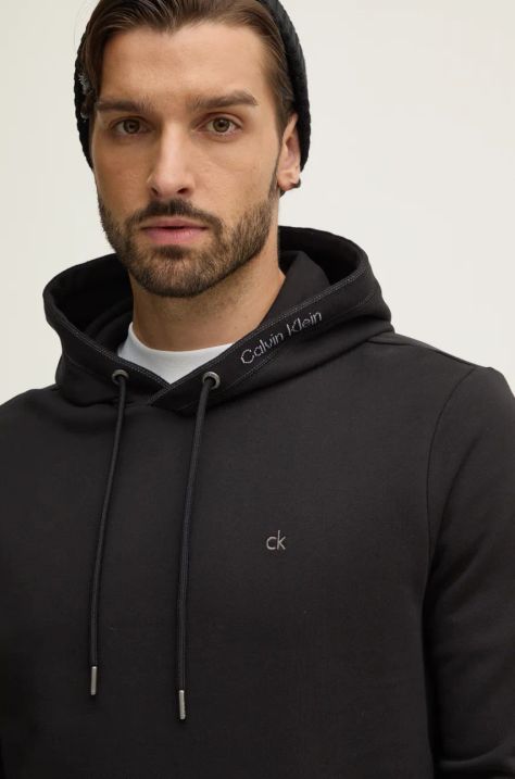 Calvin Klein felpa in cotone uomo colore nero con cappuccio K10K114093