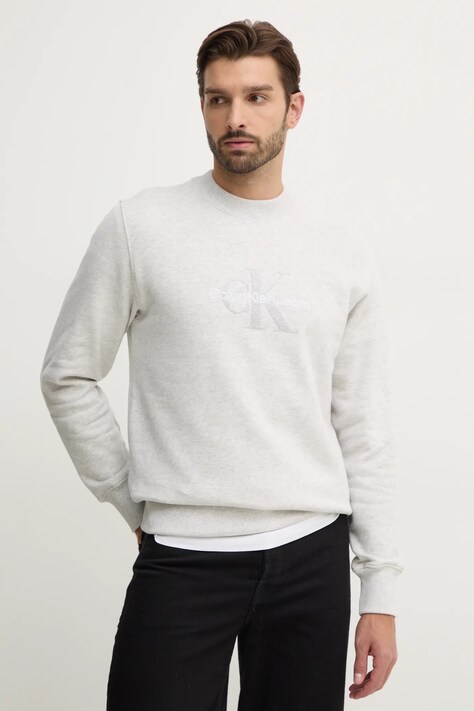 Calvin Klein Jeans hanorac de bumbac barbati, culoarea bej, cu imprimeu, J30J326144