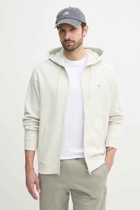 Βαμβακερή μπλούζα Calvin Klein Jeans χρώμα: μπεζ, με κουκούλα, J30J326858