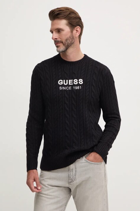 Guess pulover din amestec de lână ELWYN barbati, culoarea negru, M4BR11.Z3HA2