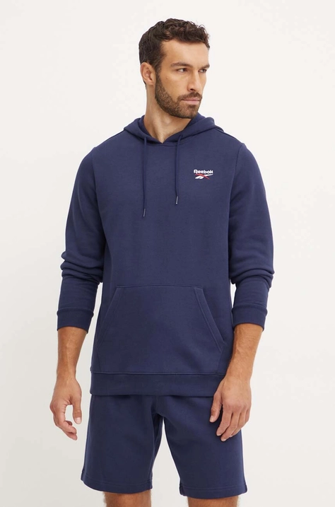 Reebok felpa uomo colore blu navy con cappuccio con applicazione 100202877