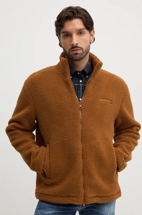Tommy Hilfiger hanorac fleece culoarea maro, neted, MW0MW37228
