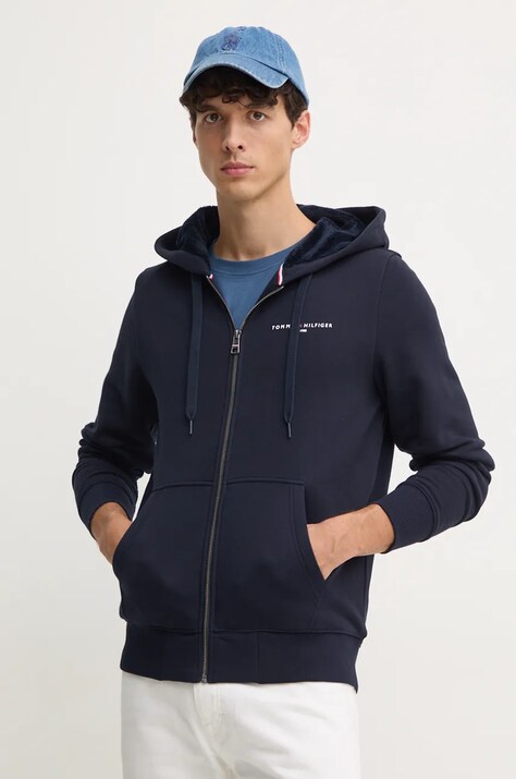 Tommy Hilfiger bluza barbati, culoarea albastru marin, cu glugă, cu imprimeu, MW0MW37245