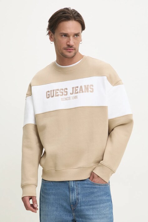 Guess Jeans bluza barbati, culoarea bej, modelator, M4BQ39 K9V31