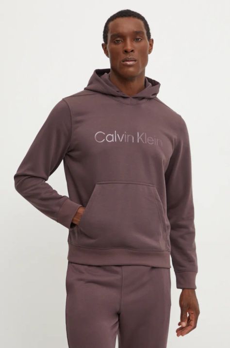 Tréningová mikina Calvin Klein Performance hnedá farba, s kapucňou, s nášivkou, 00GMF4W302