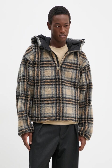 Dukserica od flisa Y/Project INSERT HOOD FLEECE PULLOVER boja: bež, s kapuljačom, s uzorkom, 209JA003