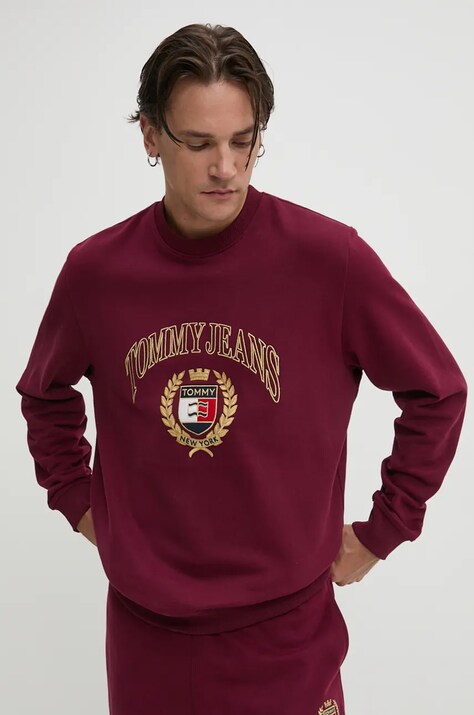 Tommy Jeans pamut melegítőfelső bordó, férfi, nyomott mintás, DM0DM19755