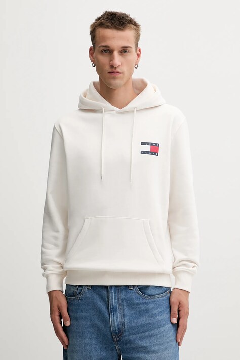Mikina Tommy Jeans pánská, zelená barva, s kapucí, s aplikací, DM0DM20738