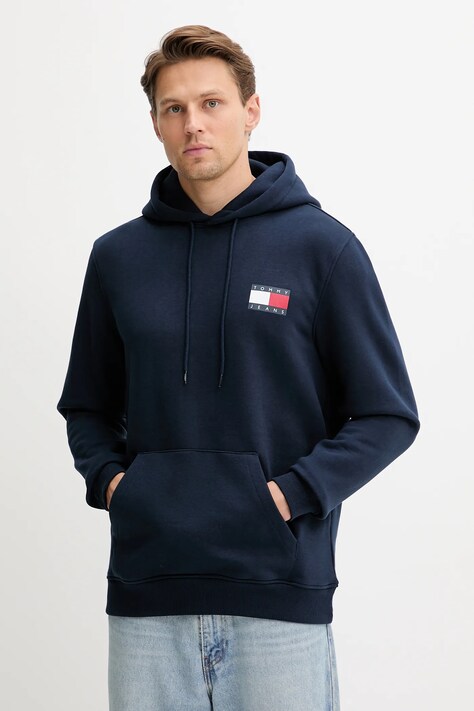 Tommy Jeans bluză culoarea verde, cu glugă, cu imprimeu, DM0DM20738